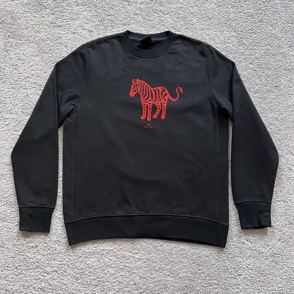 Paul Smith Zebra Sweatshirt Mens Large Black Organic Cotton Fleece Graphic